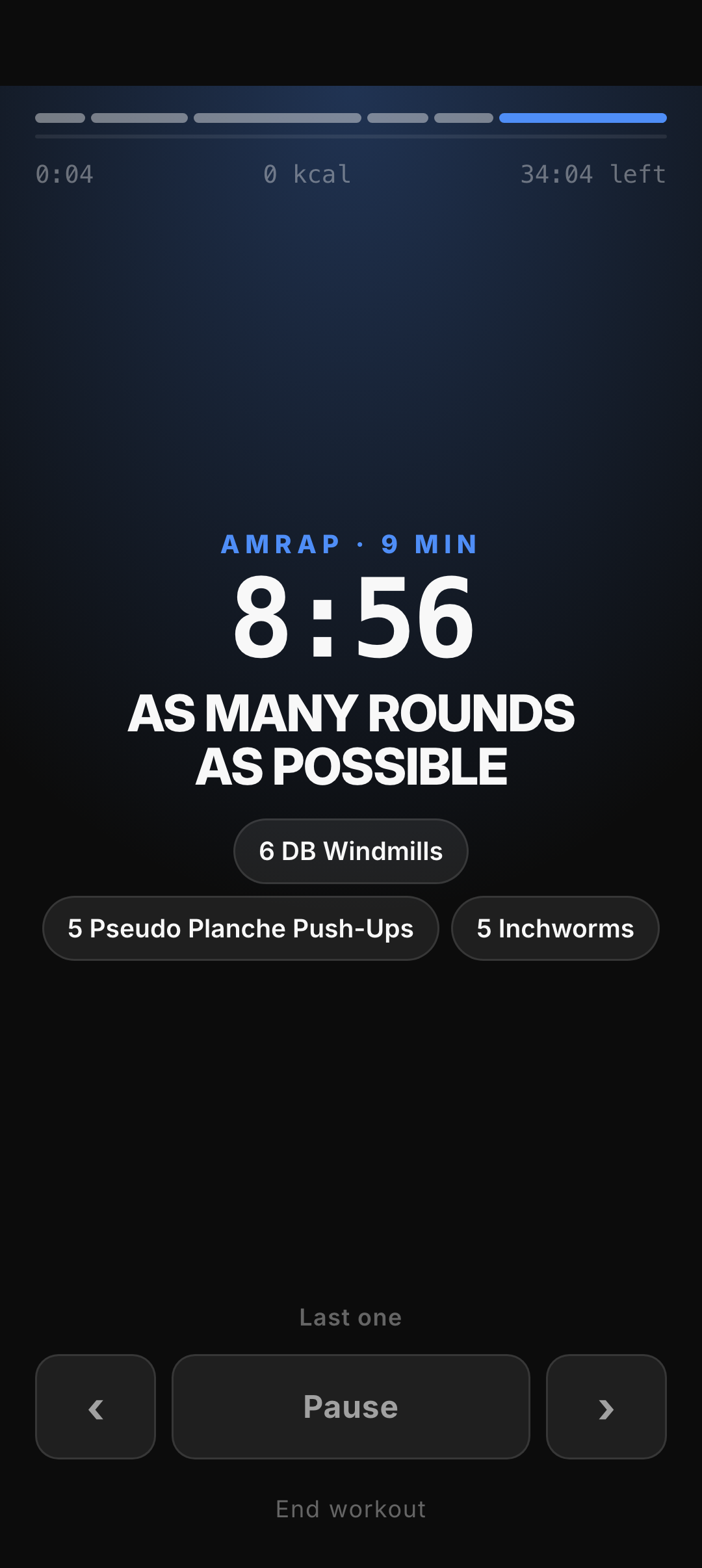 WOD Gen run screen during an AMRAP
